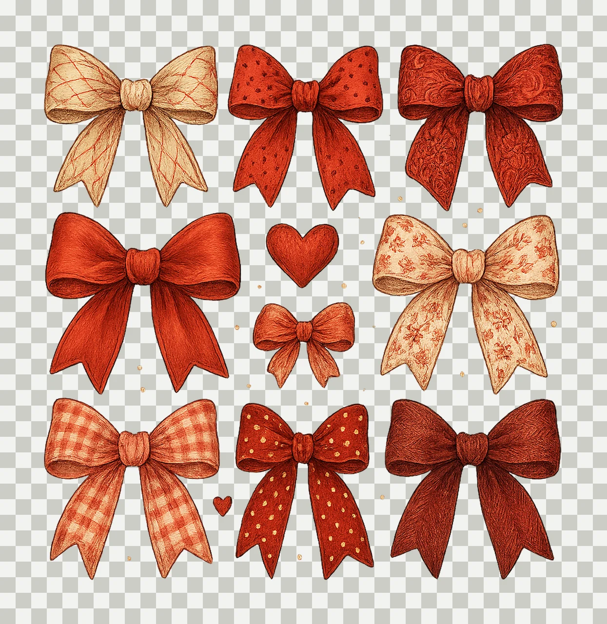Valentine Coquette Bows 3x3 Grid Design Trendy Valentine DTF transparency and detail preview thumbnail