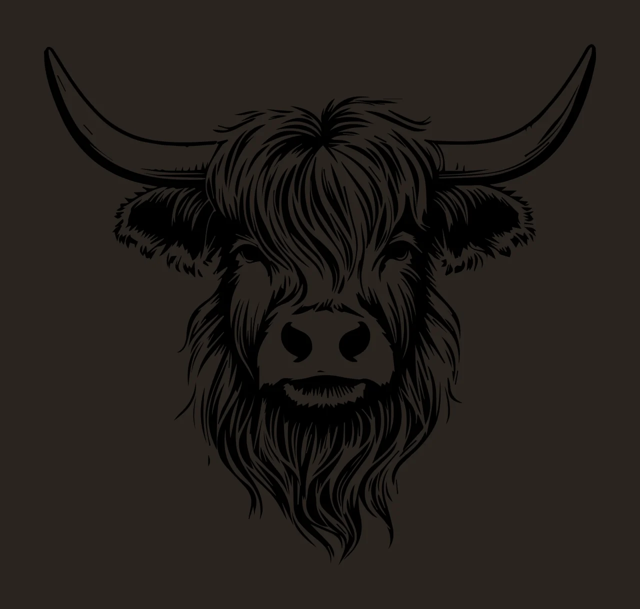 Long Haired Bull Horn Sketch head staring horns hair ears line art contrast preview thumbnail