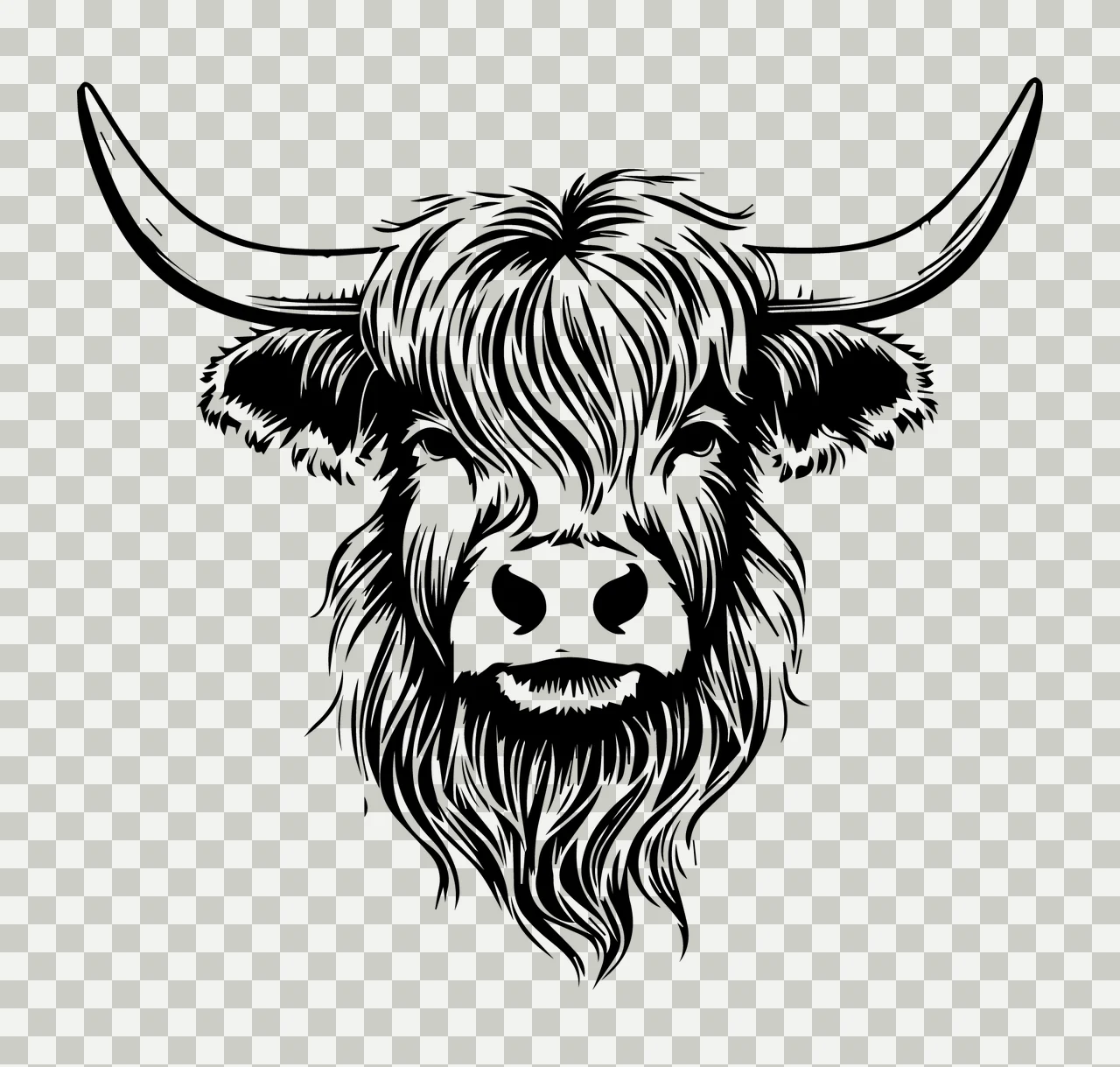 Long Haired Bull Horn Sketch head staring horns hair ears line art transparency and detail preview thumbnail