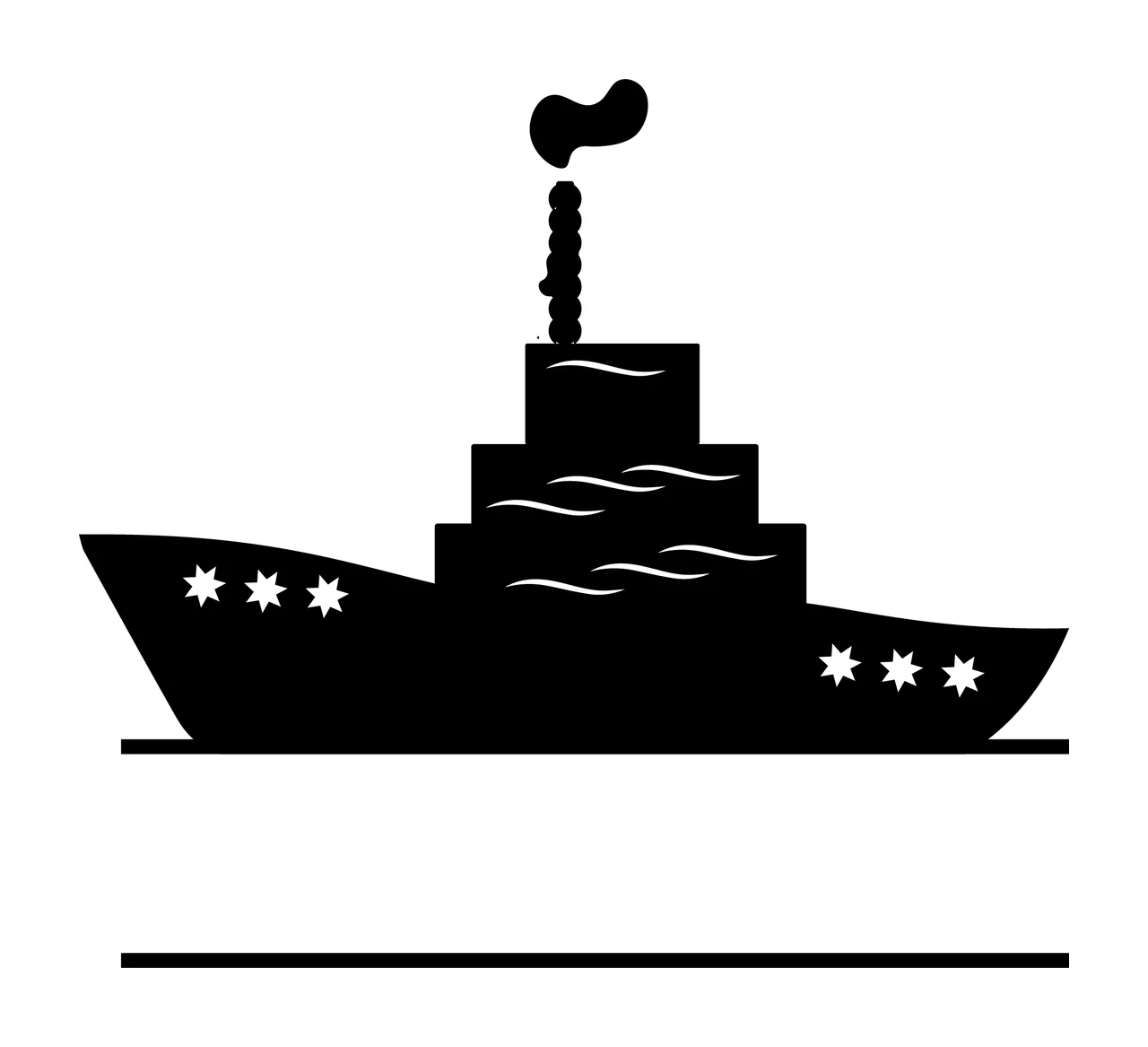 Ship Floating With Boat And Smoke In Black
