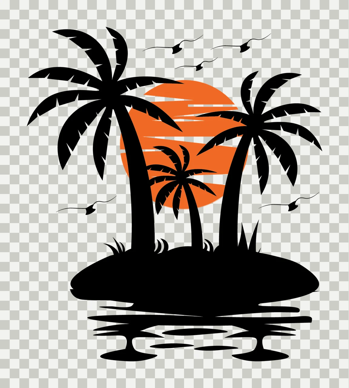 Palm Tree Tropical Island Sunset With Trees setting birds water transparency and detail preview thumbnail