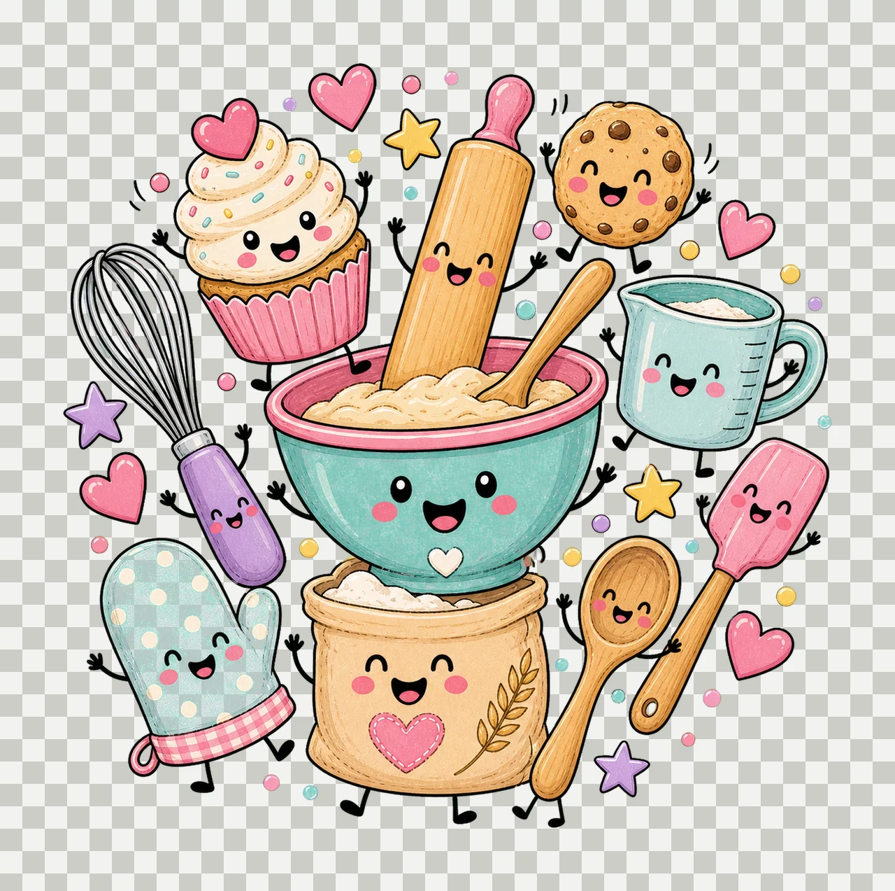 Baking Lover Doodle Characters Cute Baking Crew Variation D transparency and detail preview thumbnail