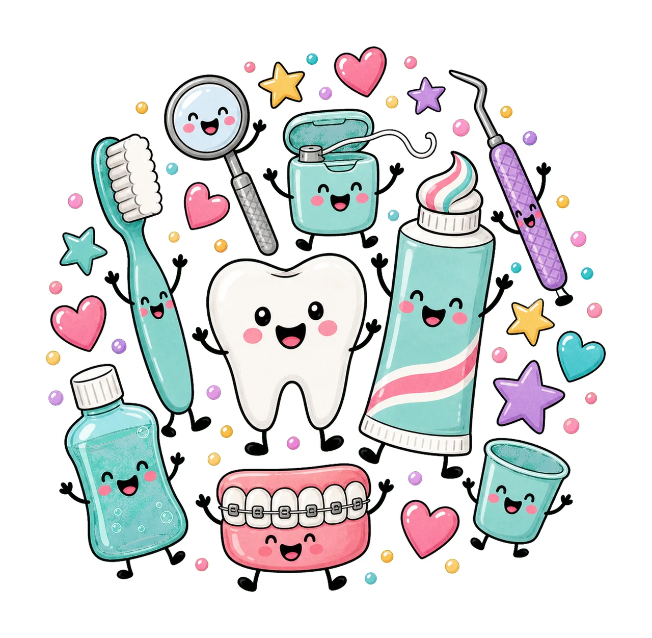 Dentist Doodle Cute Dental Characters Design Variation B
