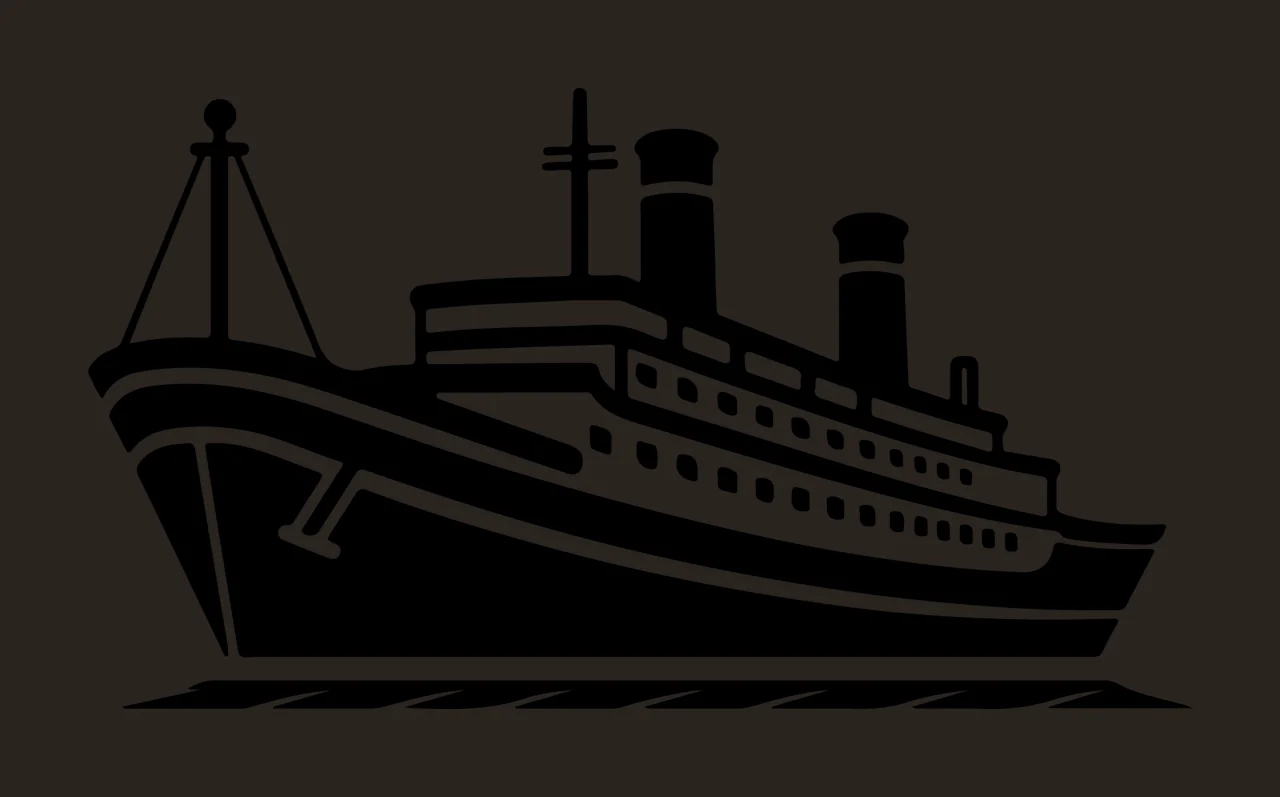 Ship Steamboat Silhouette On Water floating smokestacks black contrast preview thumbnail