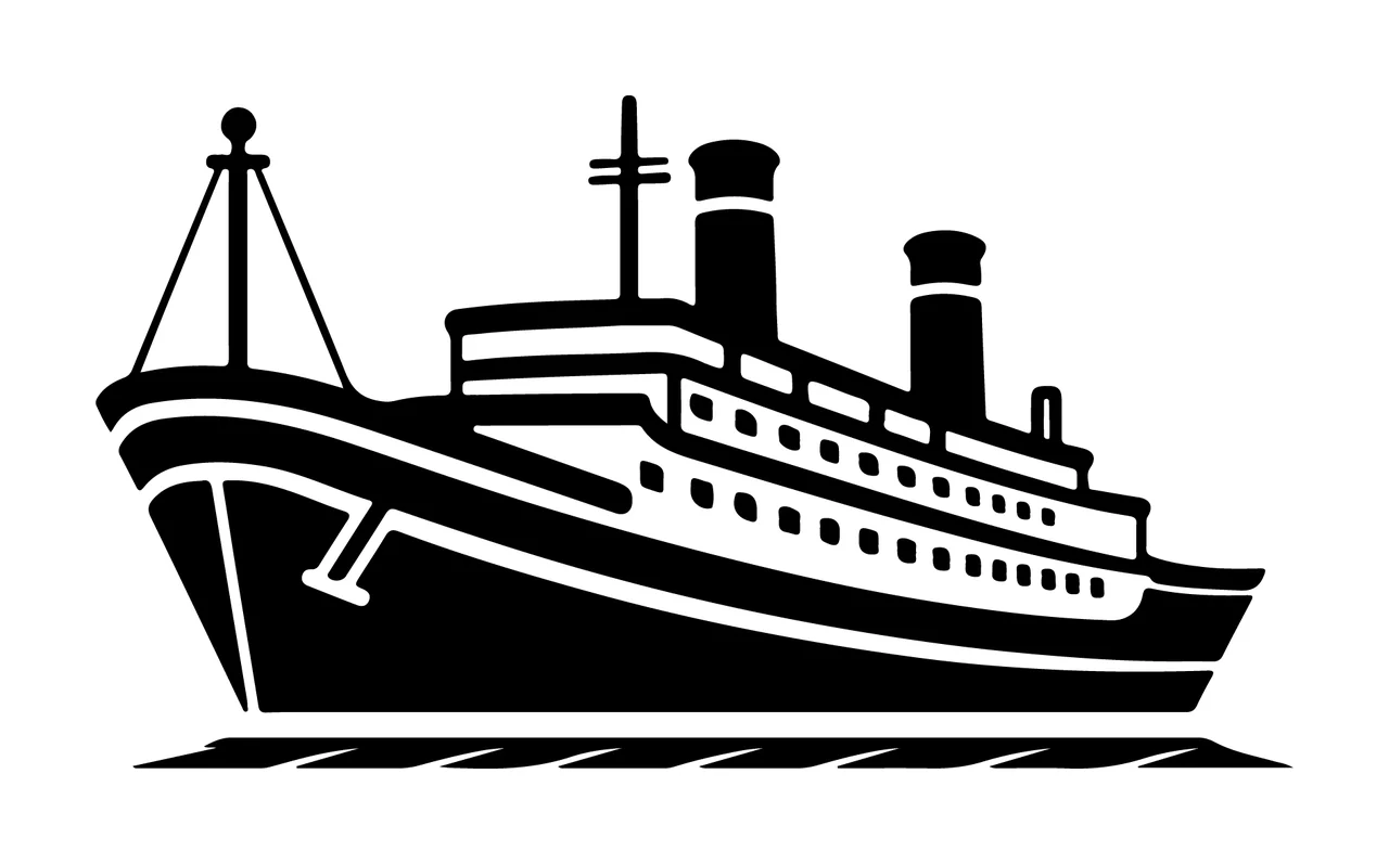 Ship Steamboat Silhouette On Water floating smokestacks black