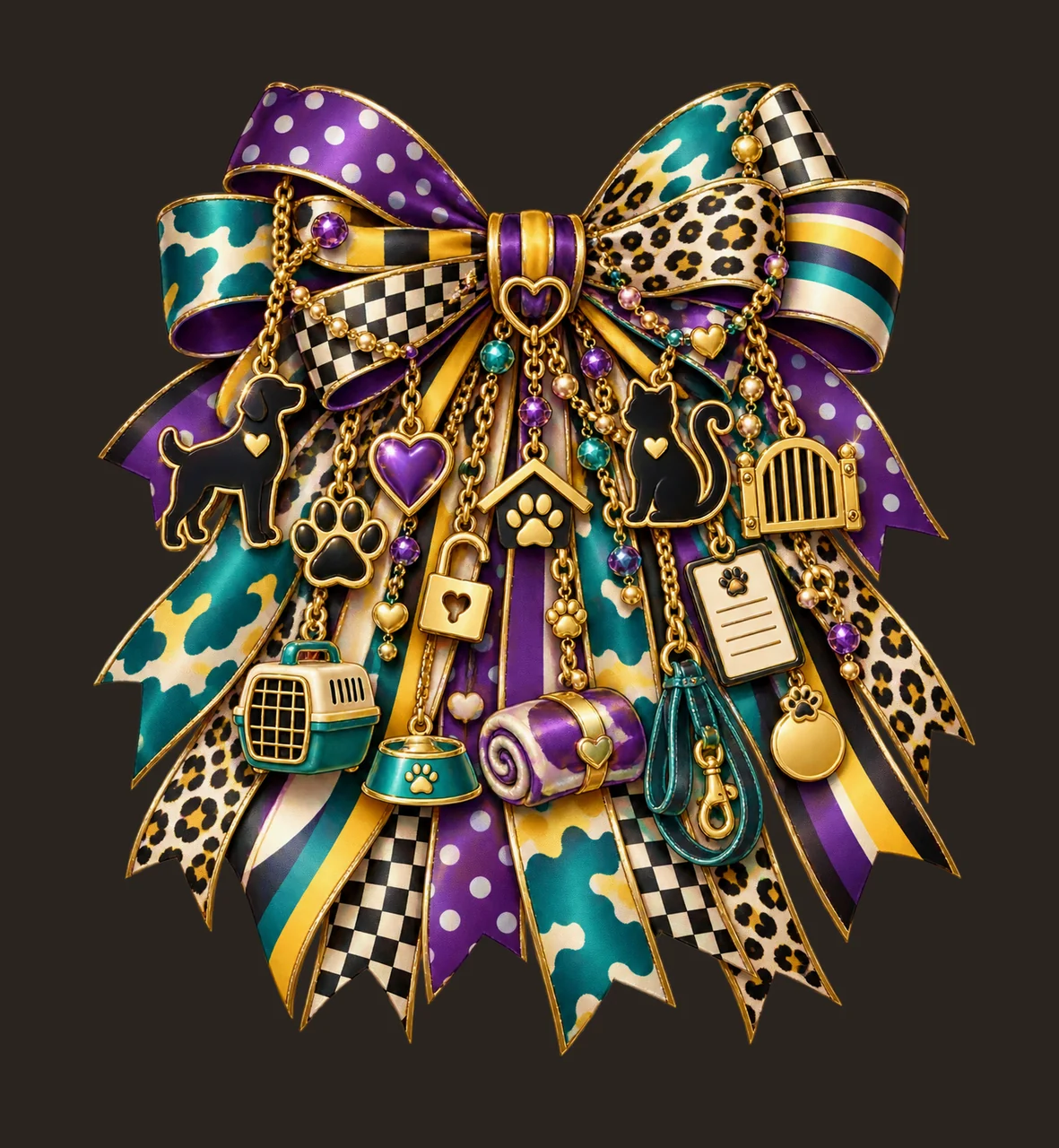 Pet Adoption Rescue Bow Charm PNG, Featureless Cat Dog Home Paw and Open Gate Charms, Animal Shelter Design, Transparent Download contrast preview thumbnail
