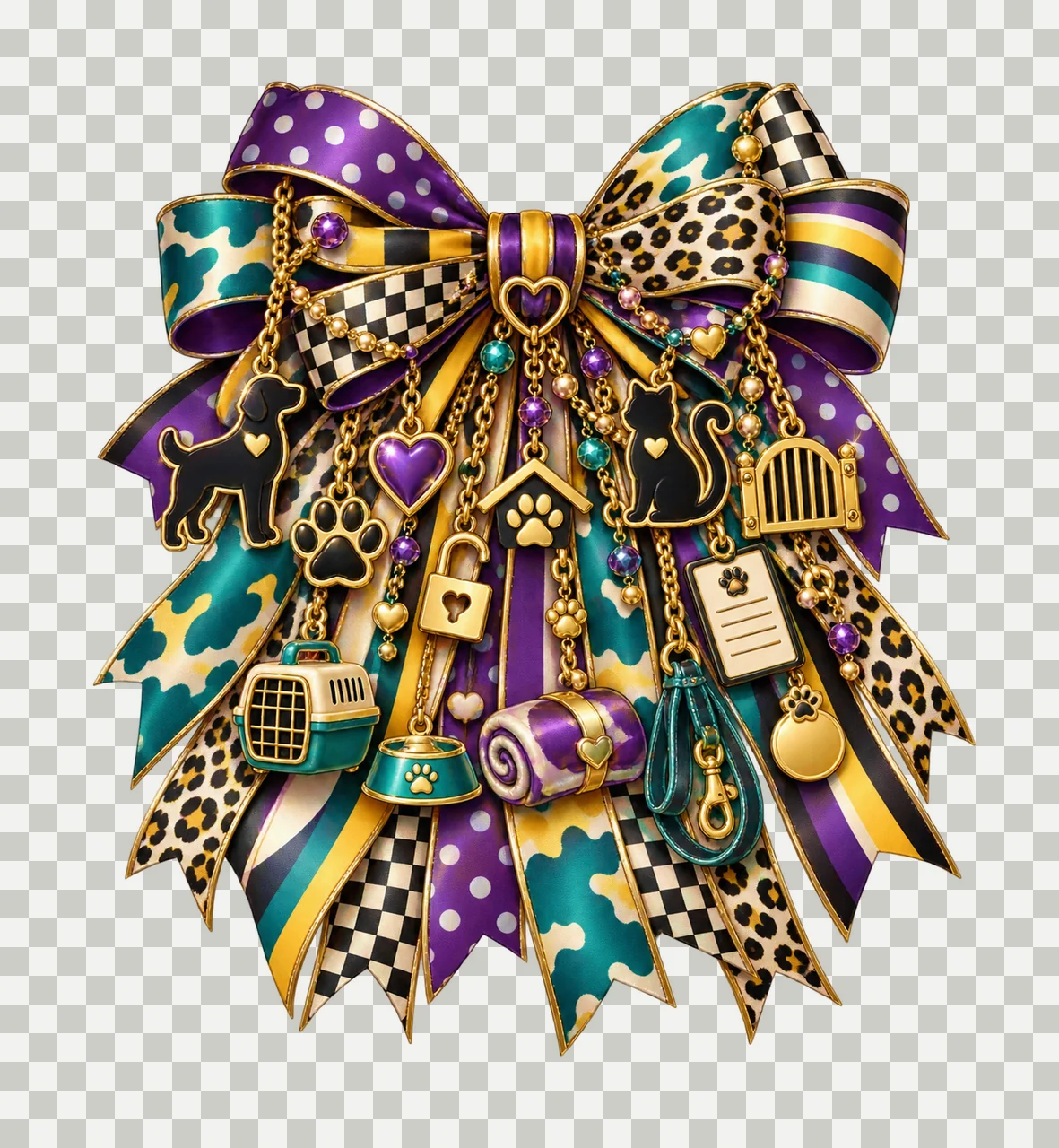 Pet Adoption Rescue Bow Charm PNG, Featureless Cat Dog Home Paw and Open Gate Charms, Animal Shelter Design, Transparent Download transparency and detail preview thumbnail