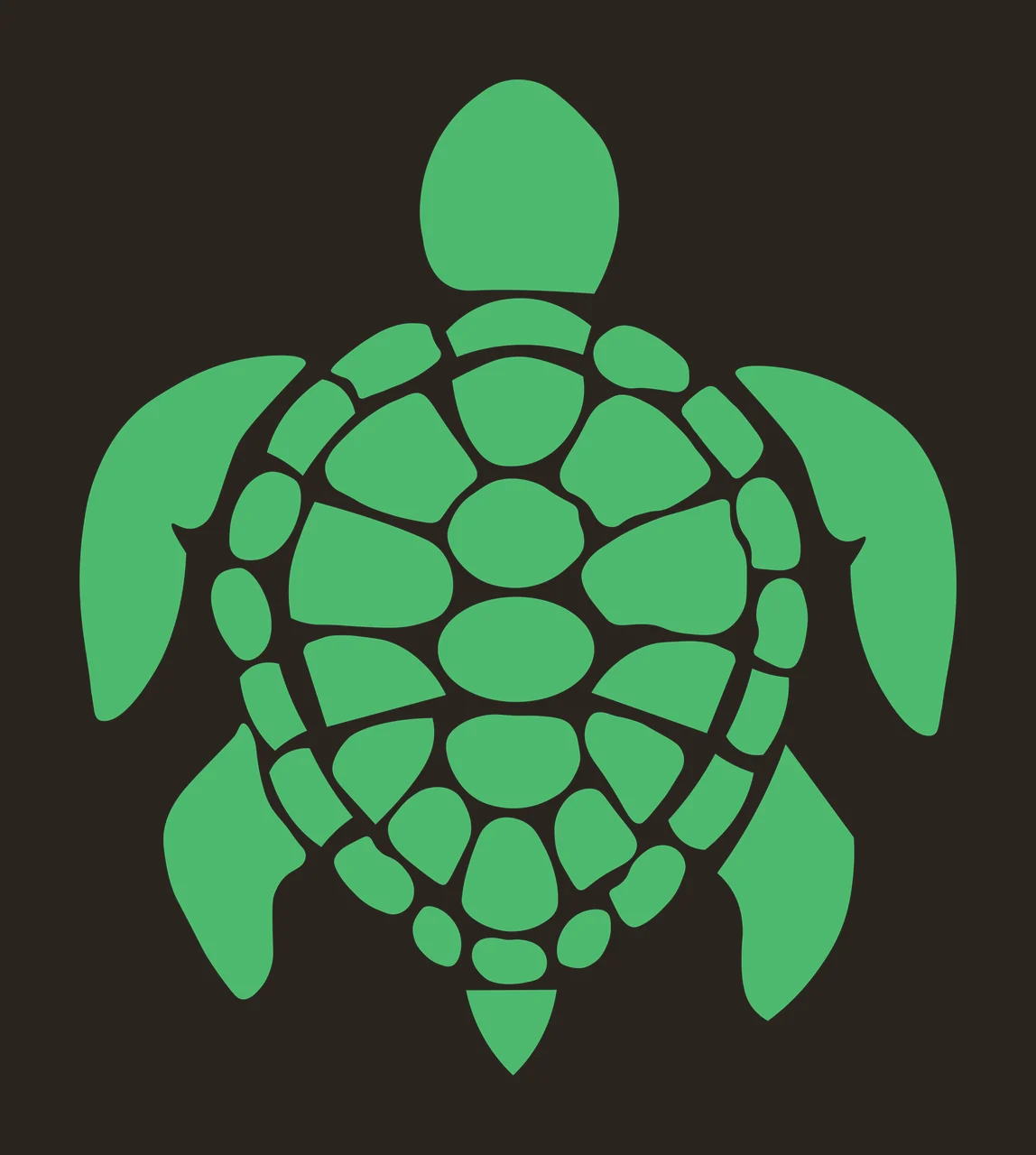 Silhouette Design of sea turtle with head, flippers, shell scutes and carapace in green and white contrast preview thumbnail
