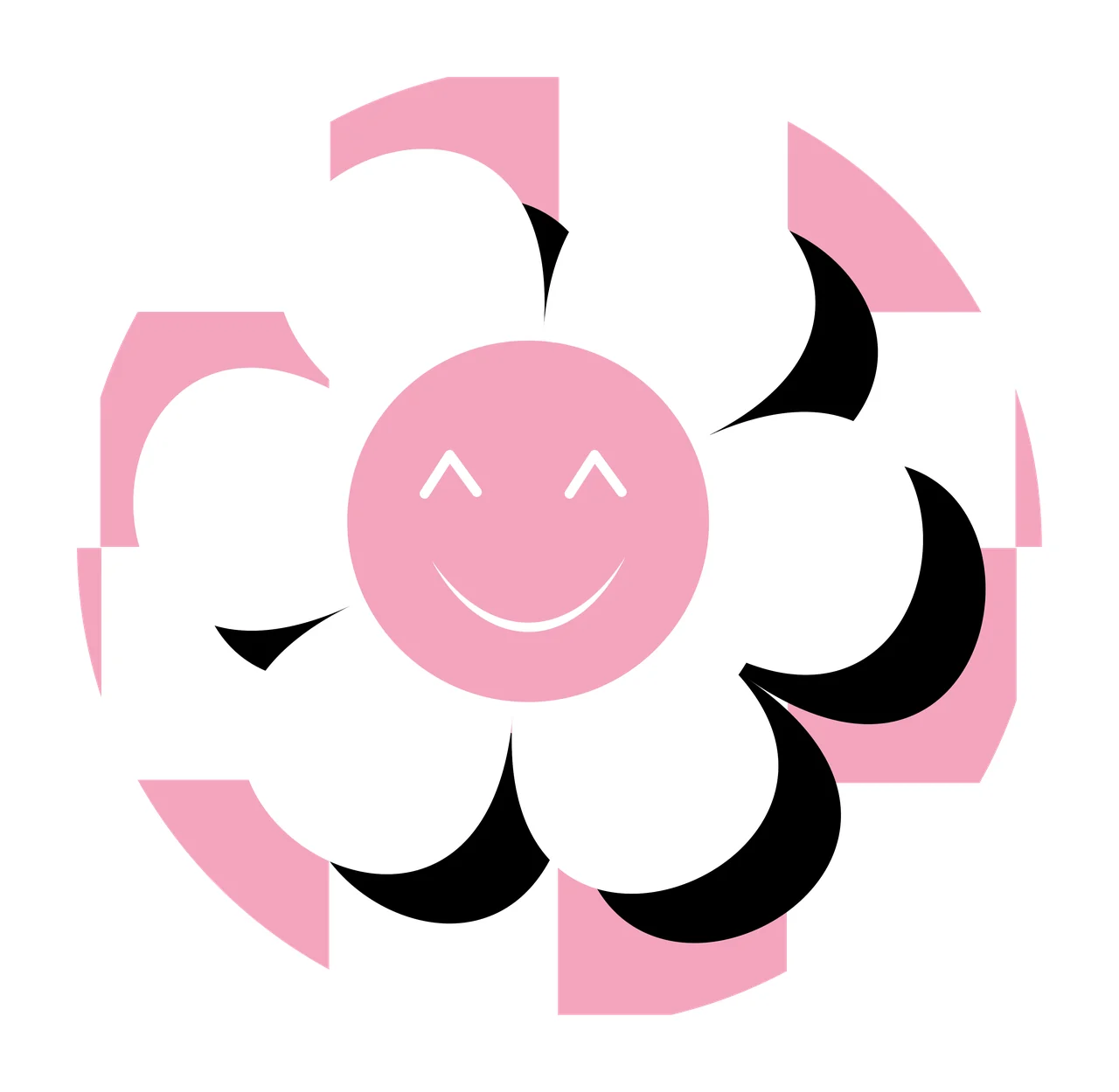Keychain Smiling Flower Face Inside Circle black white smile