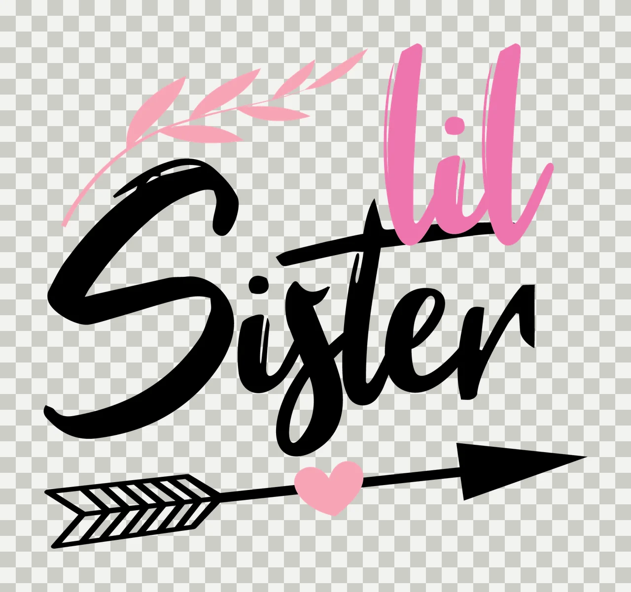 Lil Sister Calligraphic Text Reading With Arrow leaf heart transparency and detail preview thumbnail