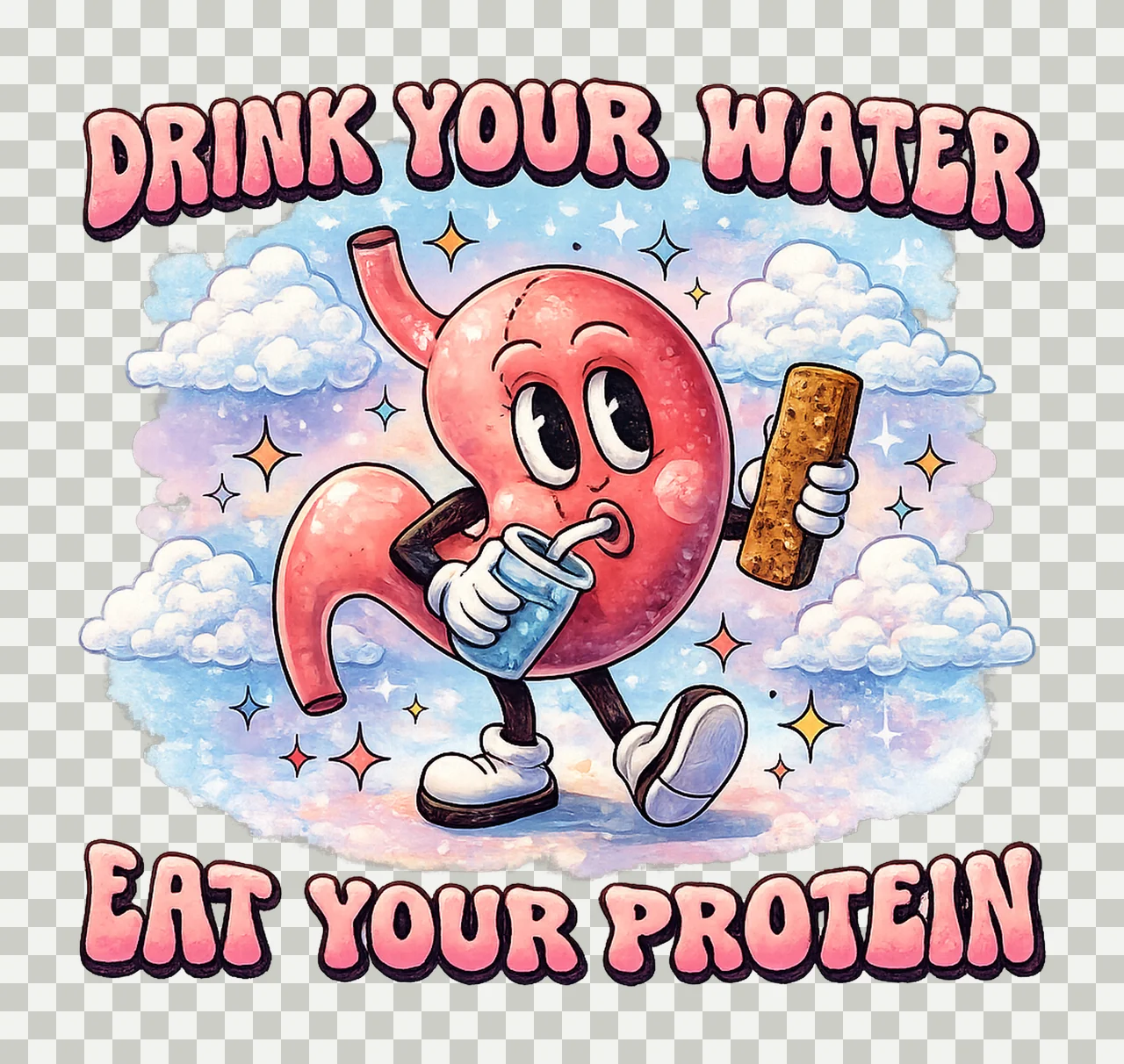 Drink Your Water Eat Your Protein Bariatric Sleeve Artwork transparency and detail preview thumbnail