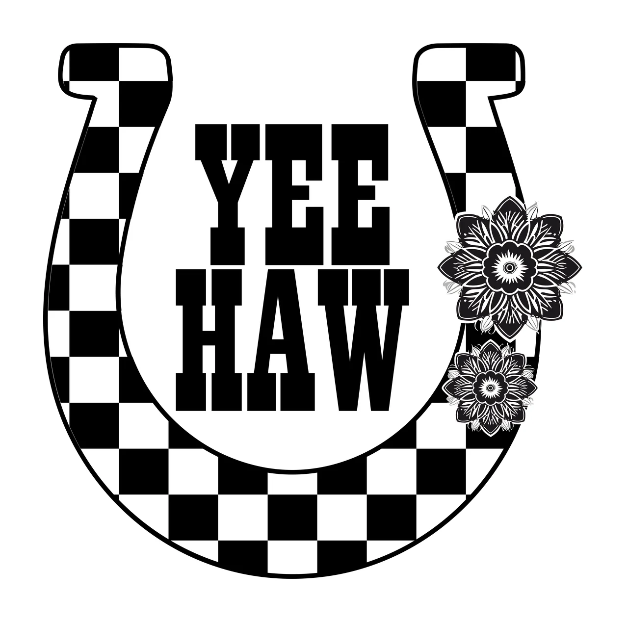 Yee Haw Grid Horseshoe Design containing text flower typographic