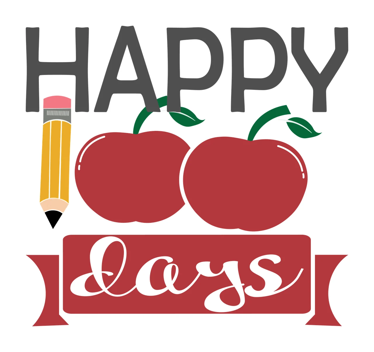 Happy 100 Days Text With Apples celebrating word pencil two