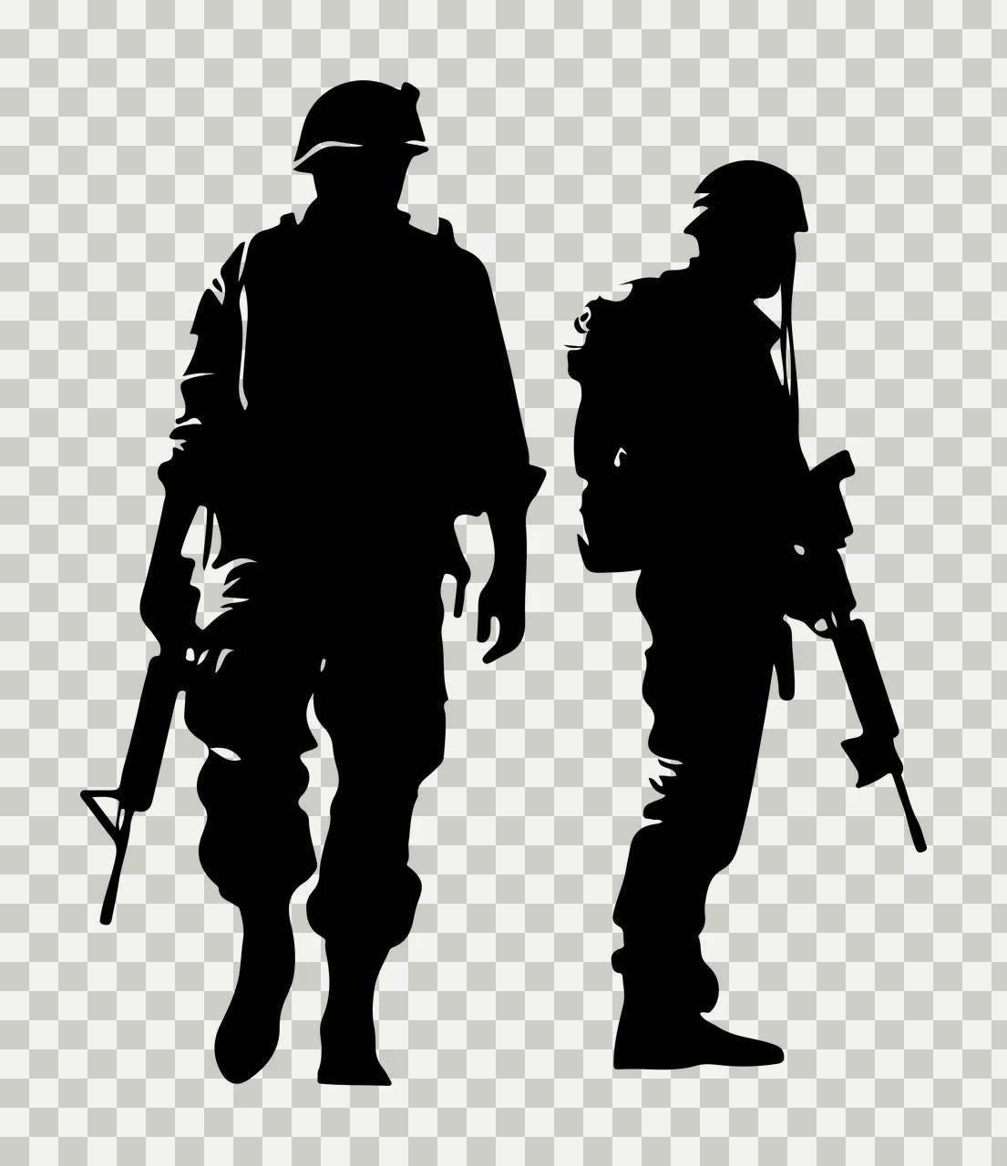 Soldier Silhouettes Standing With Rifles soldiers helmets gear transparency and detail preview thumbnail