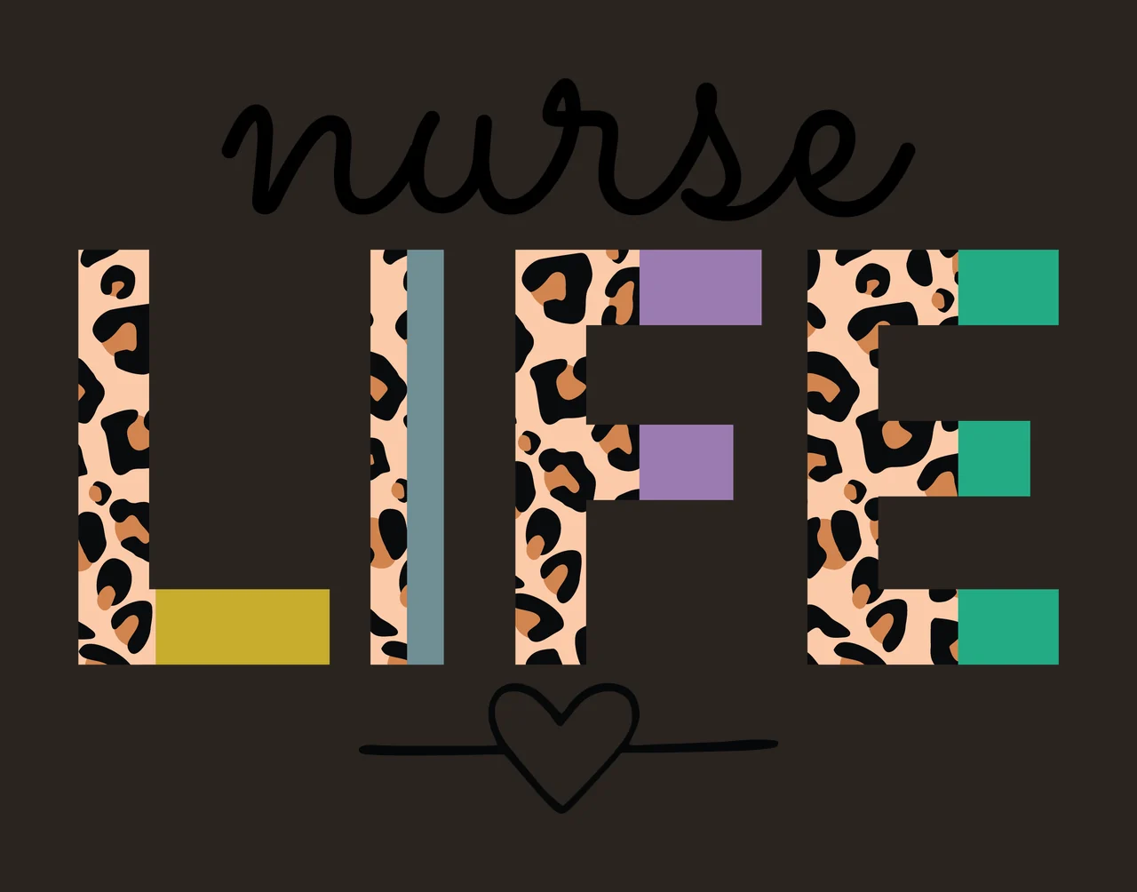 Nurse Life Leopard Print Lettering Graphic heart line typography contrast preview thumbnail