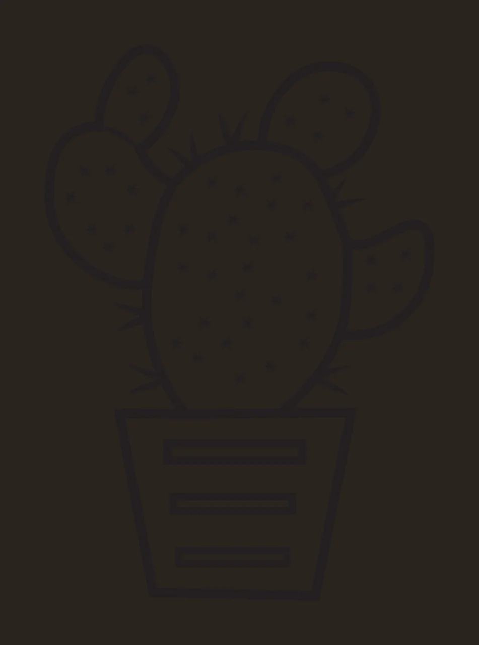 Line Art Illustration of Prickly pear cactus in a pot with three pads, star-shaped spines, potted plant and geometric pot with horizontal lines in black and white contrast preview thumbnail