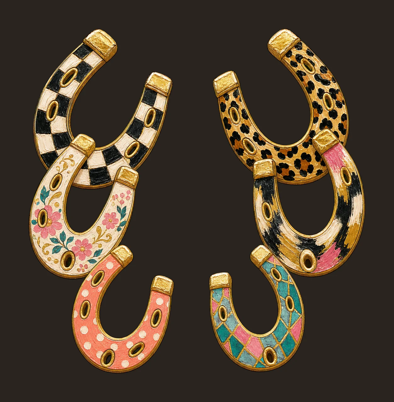Faux Oil Painted Horseshoes Leopard Checkerboard Variation B contrast preview thumbnail