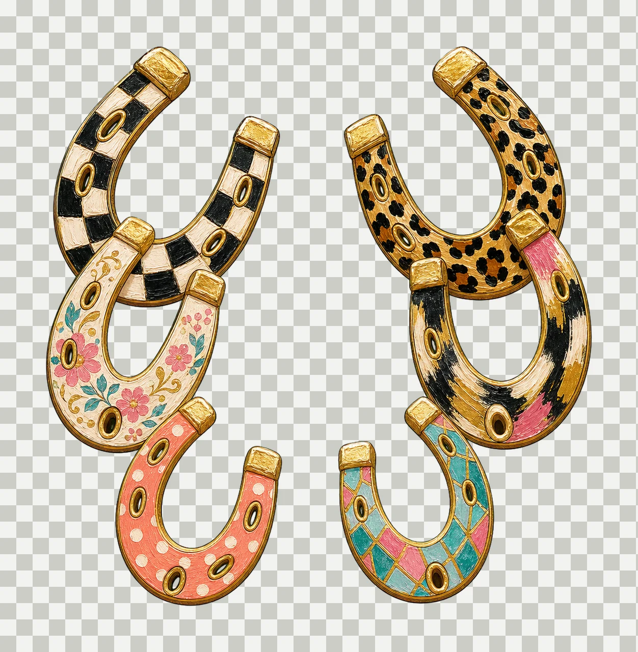 Faux Oil Painted Horseshoes Leopard Checkerboard Variation B transparency and detail preview thumbnail