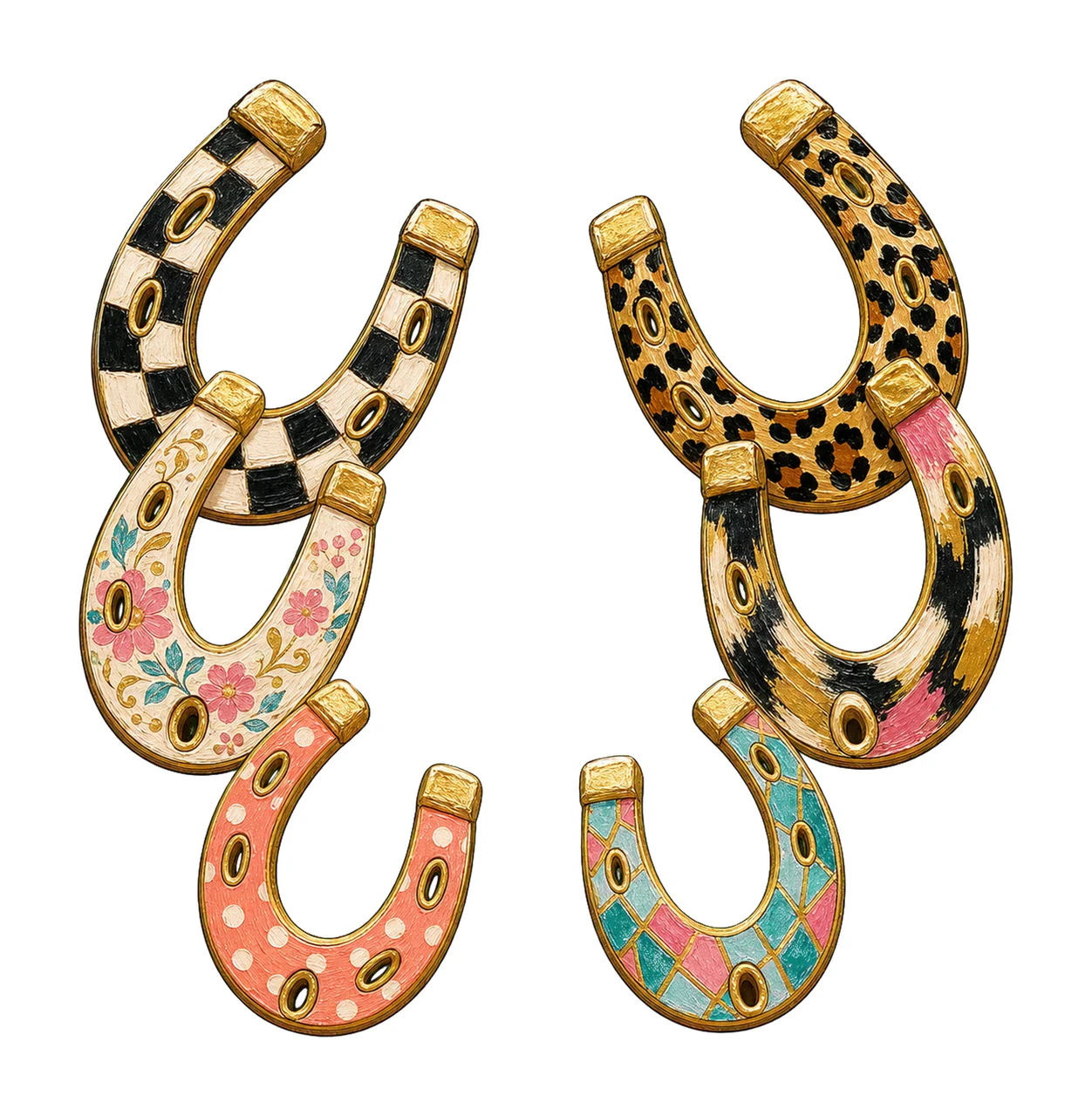 Faux Oil Painted Horseshoes Leopard Checkerboard Variation B