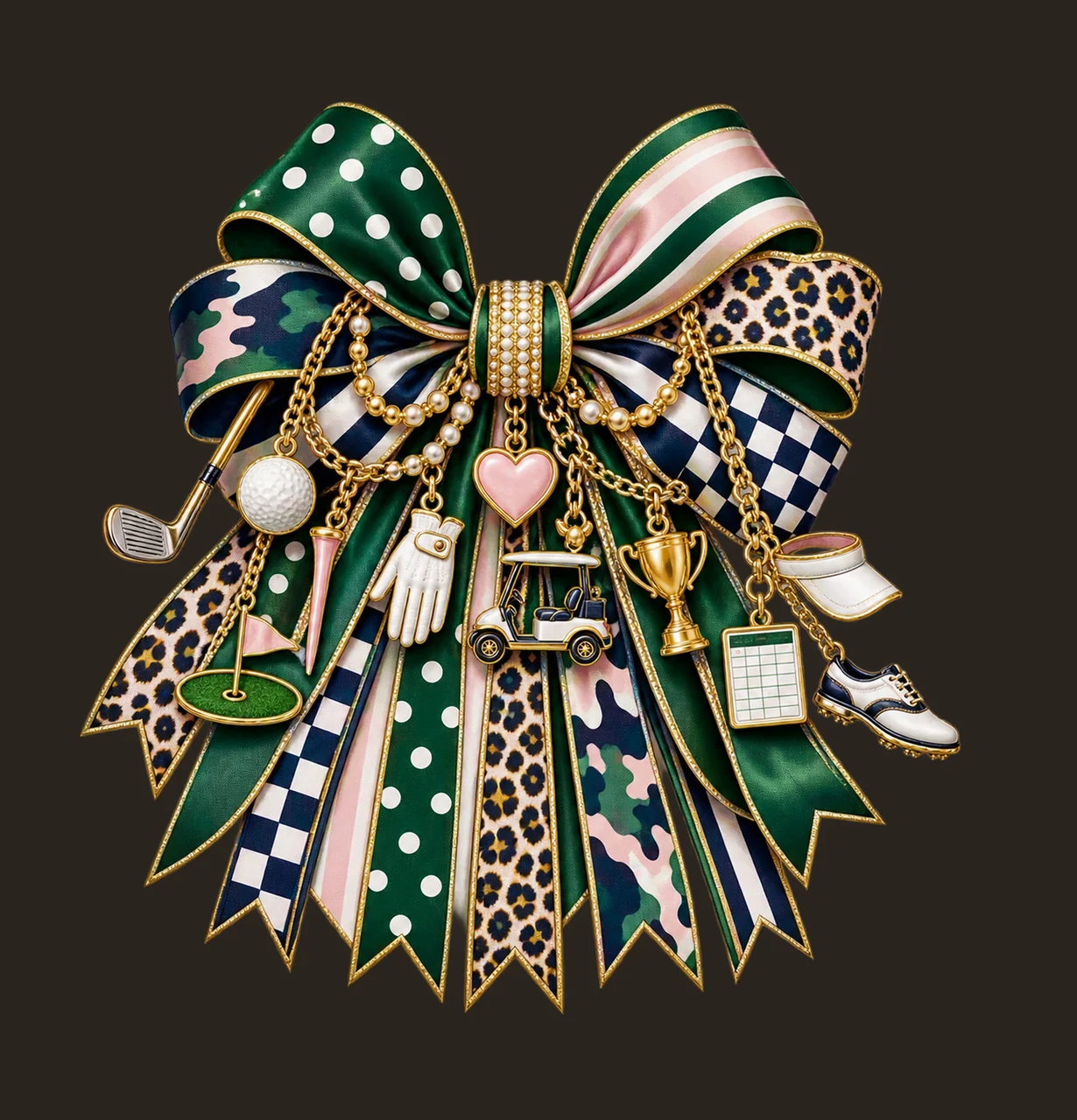 Golf Mom Bow Charm PNG, Themed Gold Chain Charms, Coquette Ribbon Sublimation Design, Transparent Digital Download contrast preview thumbnail