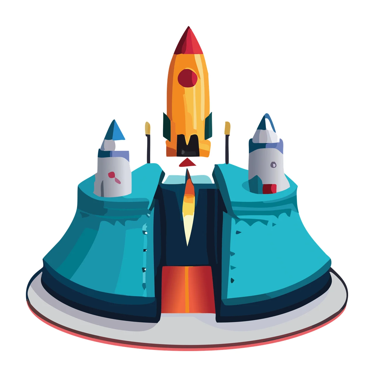 Space Rocket Launching From A Base Structure line art silhouette