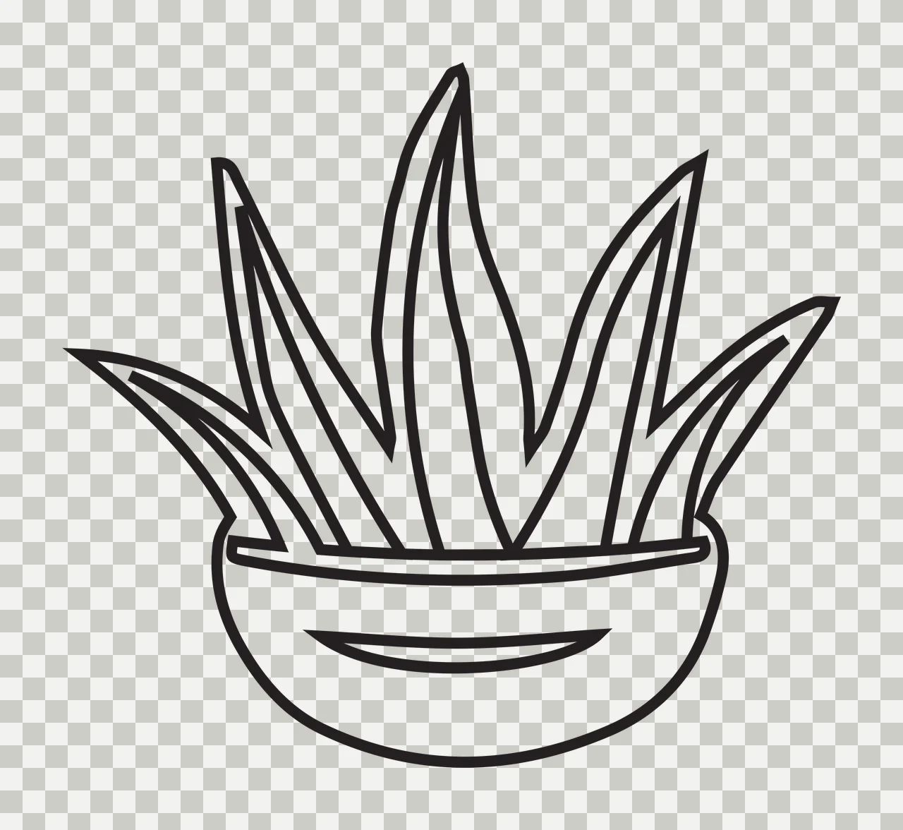 Potted succulent plant Illustration with pointed leaves, bowl-shaped pot and line art in black and white transparency and detail preview thumbnail