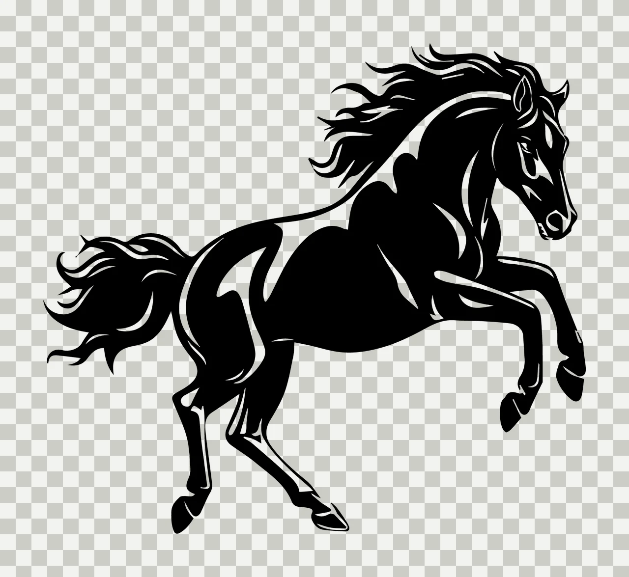 Horse Black Illustration Rearing Up mane tail hooves silhouette transparency and detail preview thumbnail