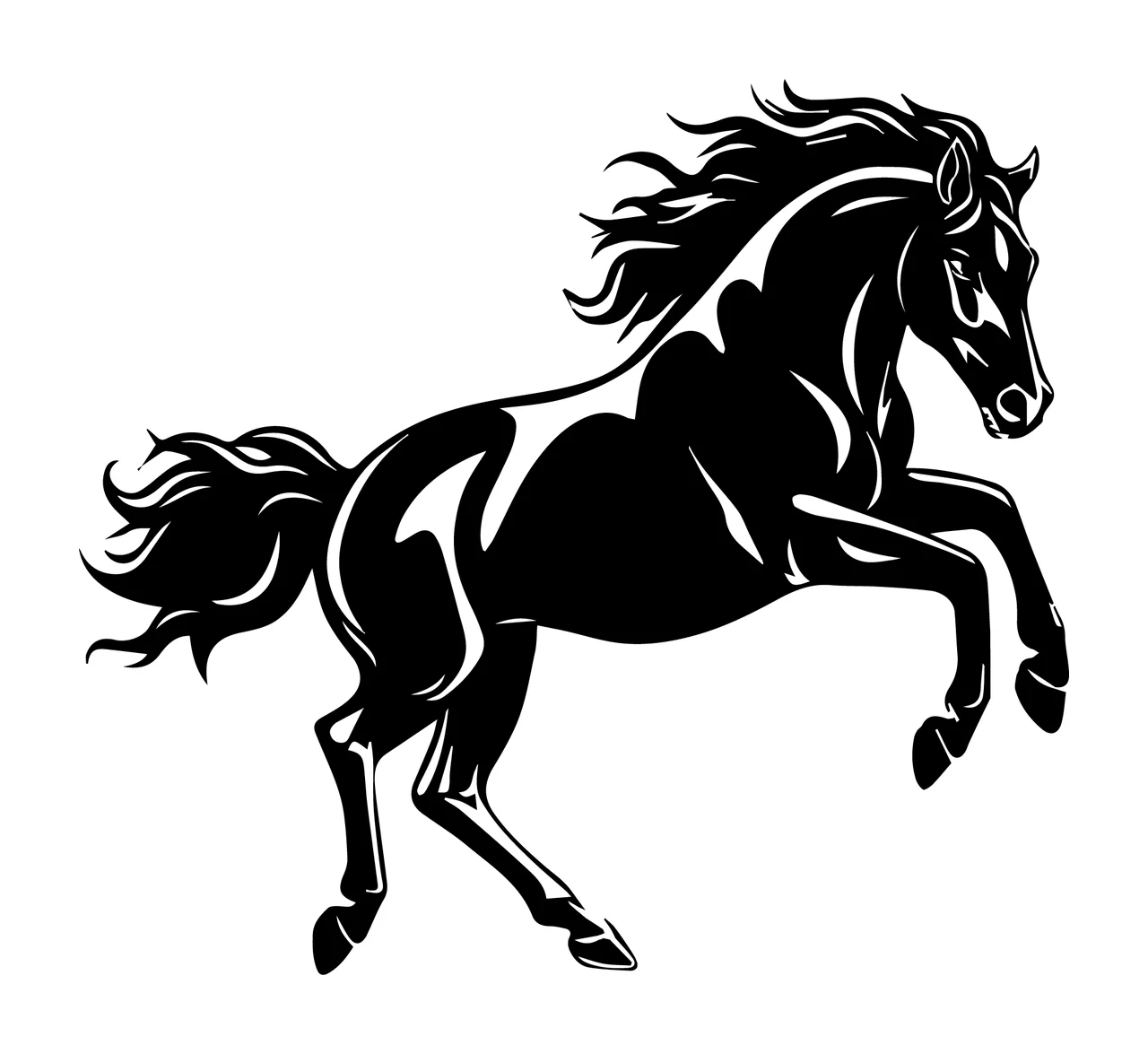 Horse Black Illustration Rearing Up mane tail hooves silhouette