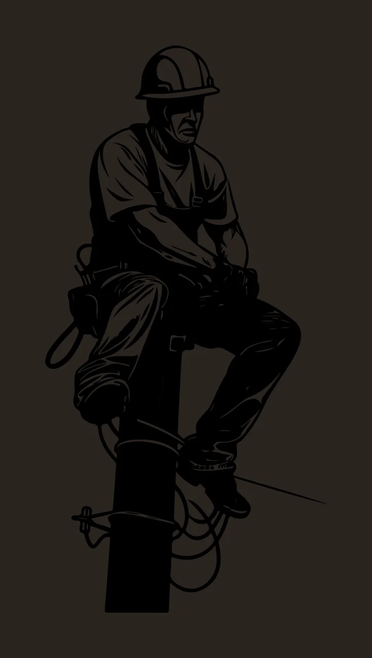Worker In Hard Hat Sitting Perched pole cables high contrast ink contrast preview thumbnail