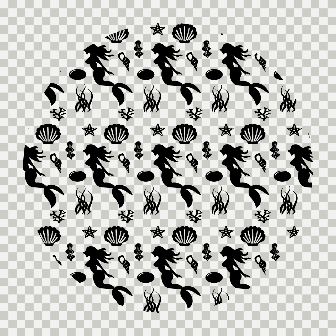 Keychain Mermaid And Seashell Seamless Pattern Design starfish transparency and detail preview thumbnail