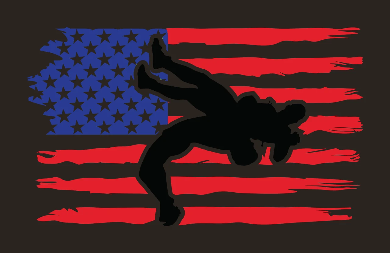 Wrestling Silhouette Figures Overlaid On A Horizontal Flag stars contrast preview thumbnail