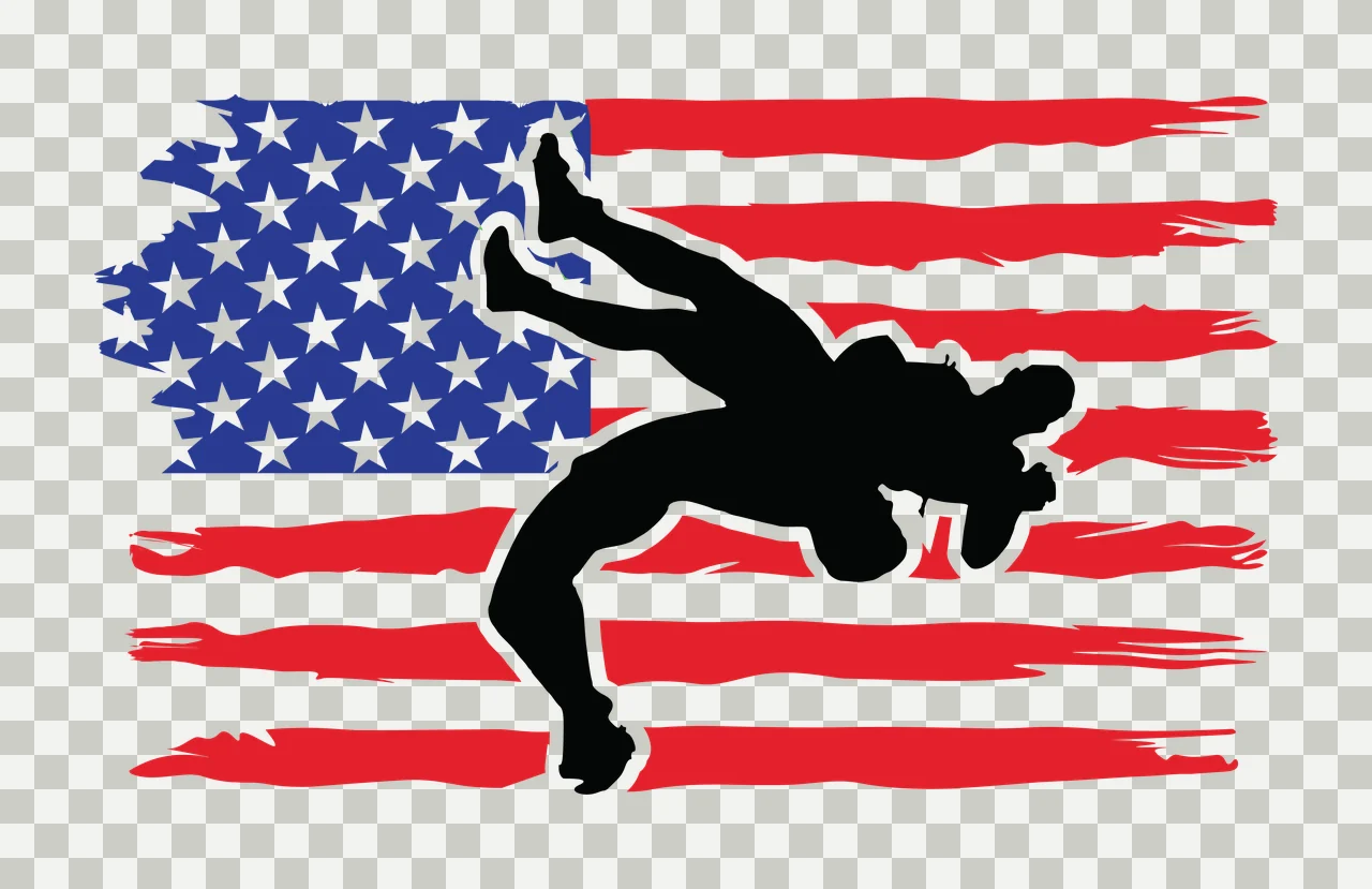 Wrestling Silhouette Figures Overlaid On A Horizontal Flag stars transparency and detail preview thumbnail