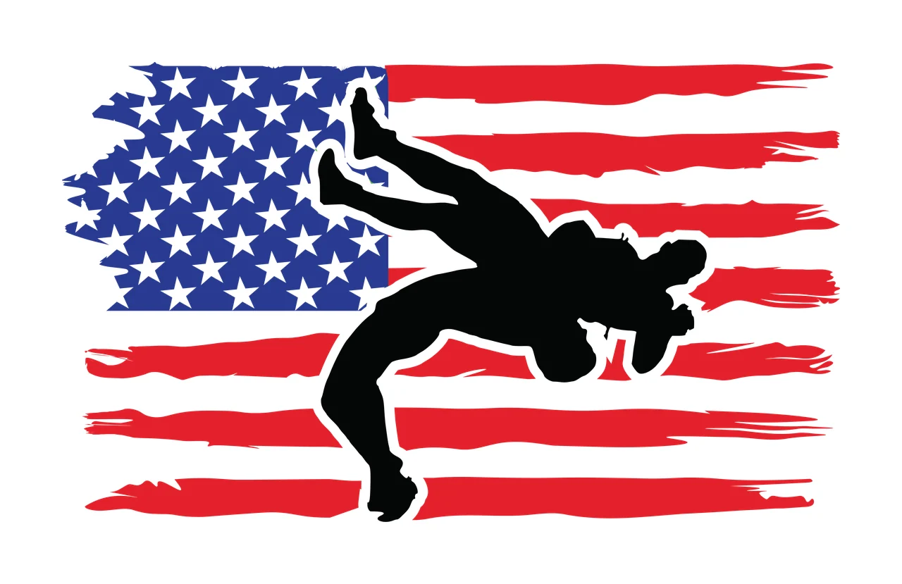 Wrestling Silhouette Figures Overlaid On A Horizontal Flag stars