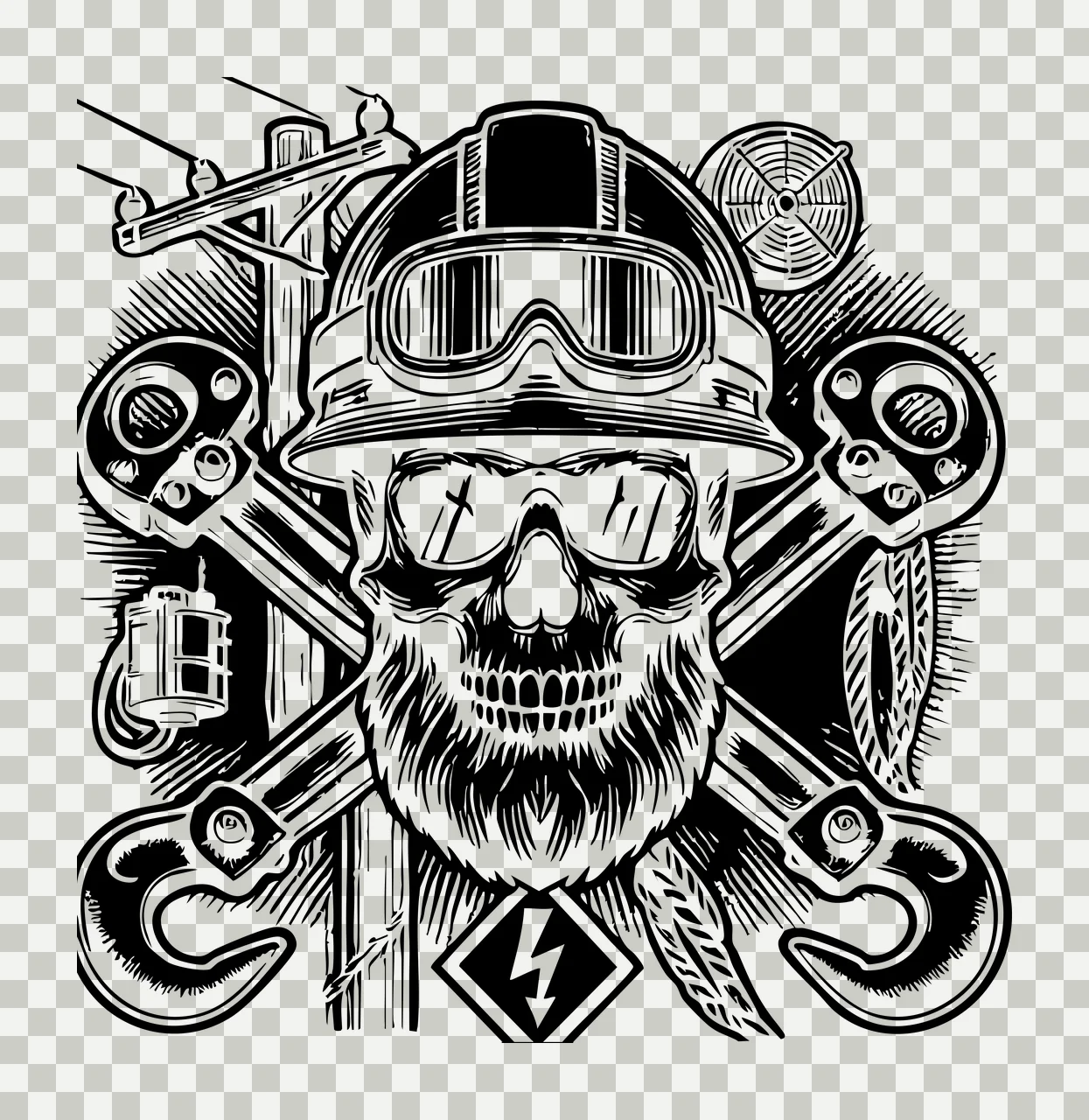 Skull With Construction Helmet And Hooks theme lightning bolt transparency and detail preview thumbnail