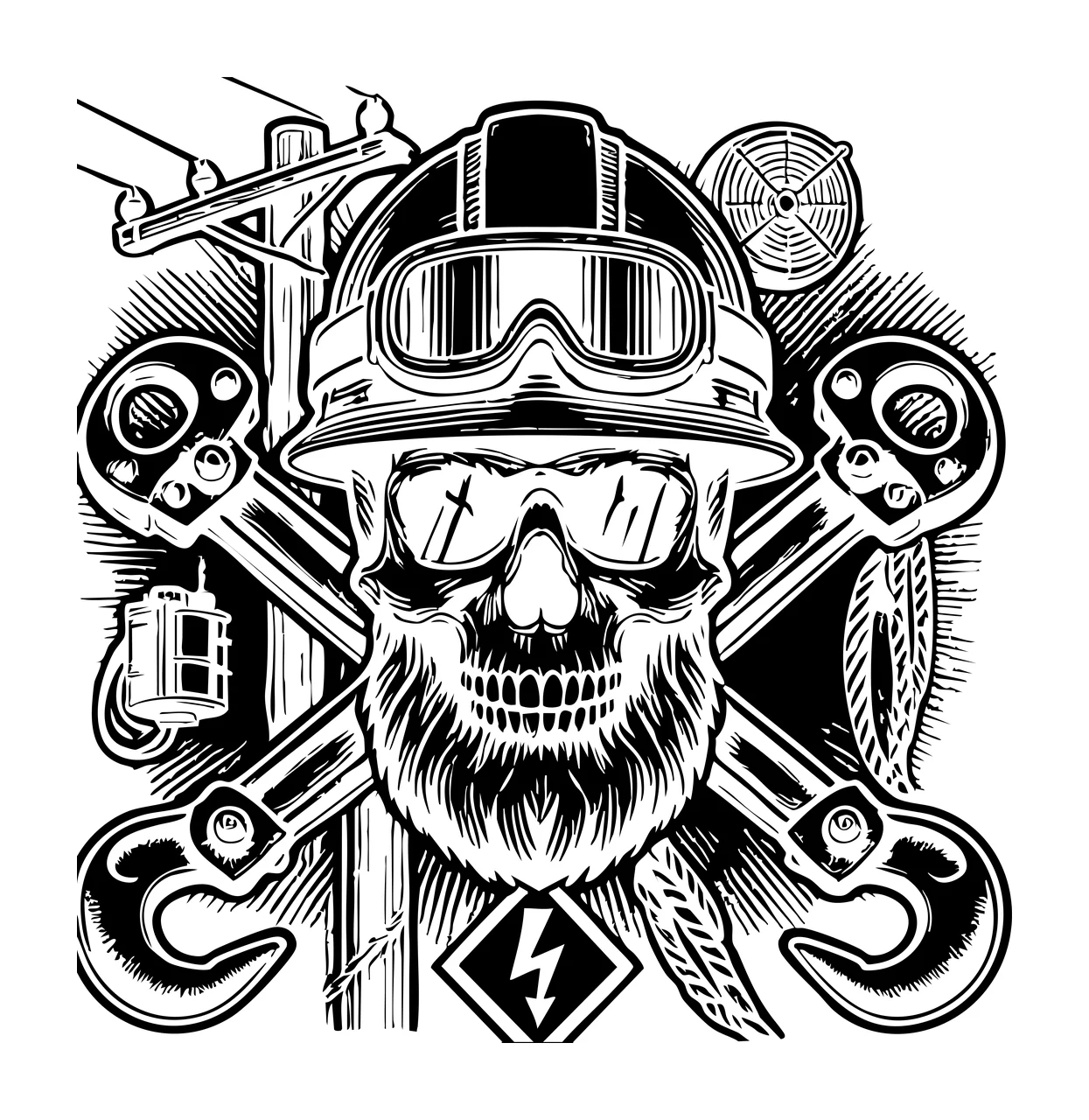 Skull With Construction Helmet And Hooks theme lightning bolt