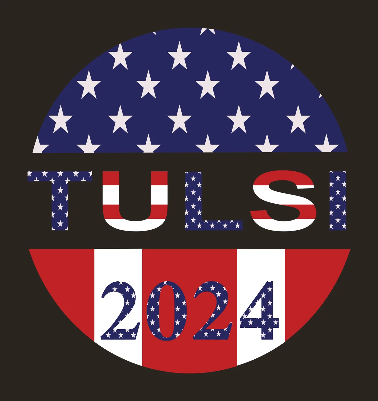TULSI 2024 TULSI 2024 campaign logo Design with blue half-circle with white stars, white horizontal stripe, red horizontal stripe and text 'TULSI' with stars and solid colors contrast preview thumbnail