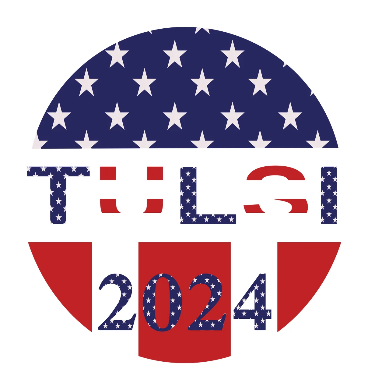TULSI 2024 TULSI 2024 campaign logo Design with blue half-circle with white stars, white horizontal stripe, red horizontal stripe and text 'TULSI' with stars and solid colors
