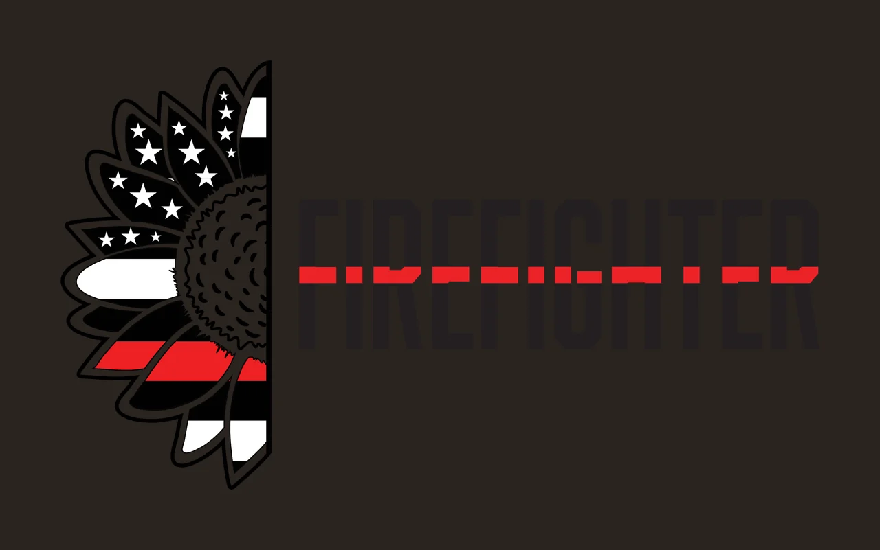 FIREFIGHTER firefighter sunflower Design with half sunflower, thin red line, American flag pattern and bold lettering in black and white contrast preview thumbnail