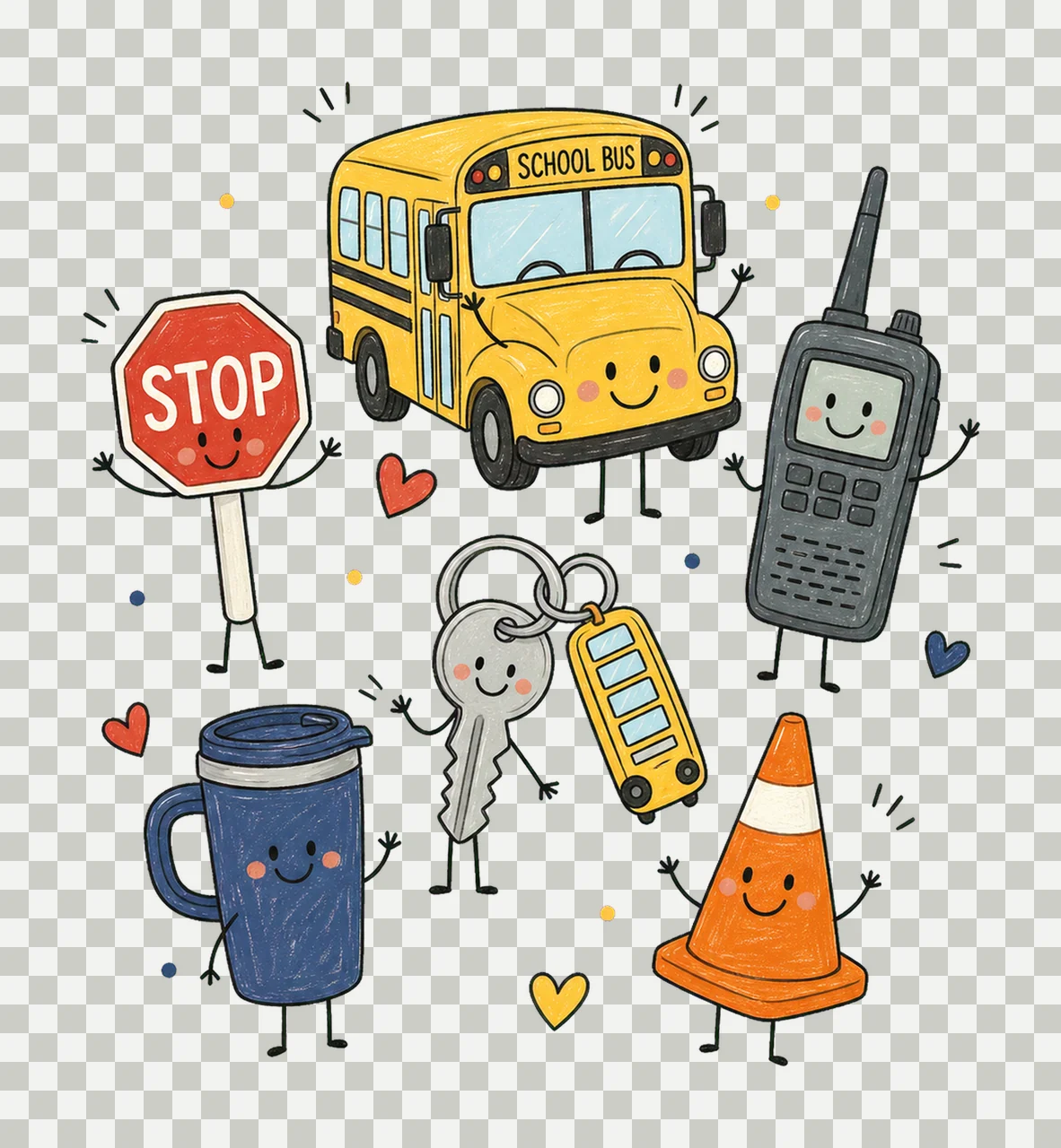 Bus Driver Doodle Character School Bus Driver Variation C transparency and detail preview thumbnail