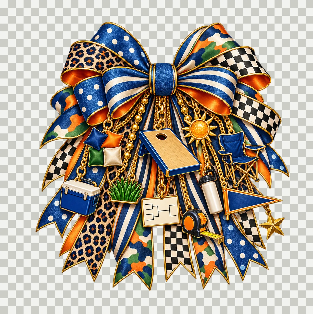 Cornhole Player Bow Charm PNG, Gold Chain Charms, Transparent Sublimation Design, Digital Download transparency and detail preview thumbnail