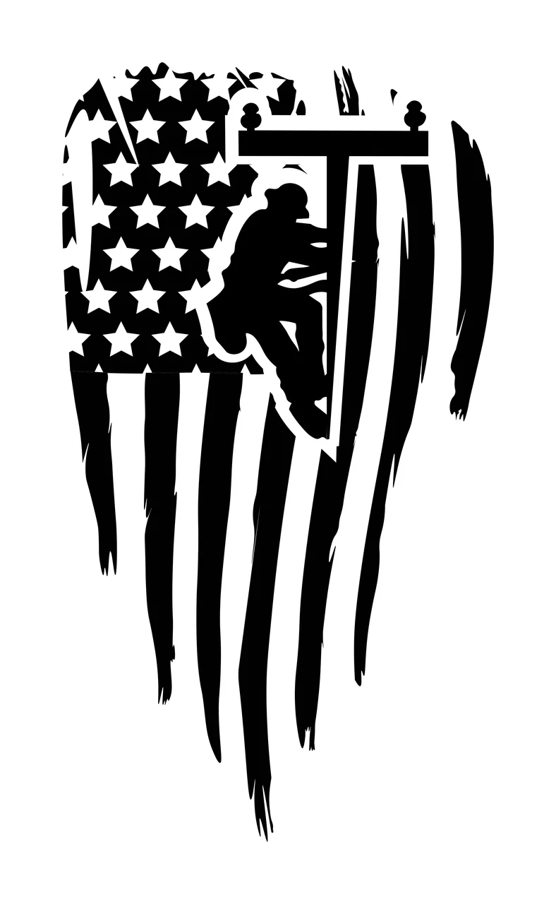 Utility Worker Silhouette On Flag climbing pole black infrastructure