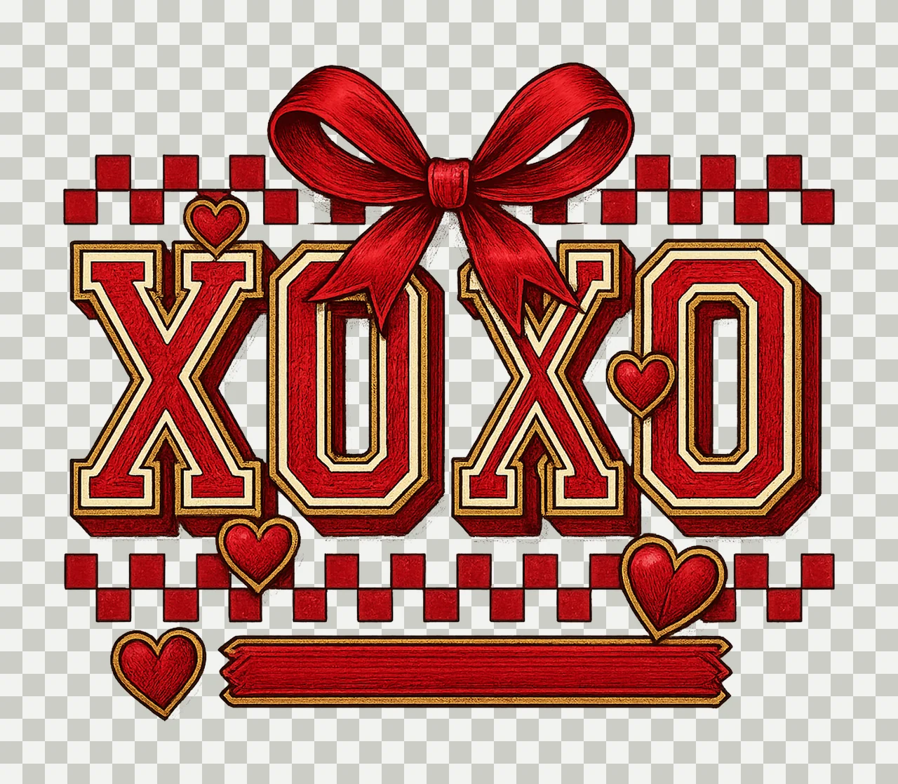 Retro XOXO Checkered Coquette Valentines Varsity Design Cute transparency and detail preview thumbnail
