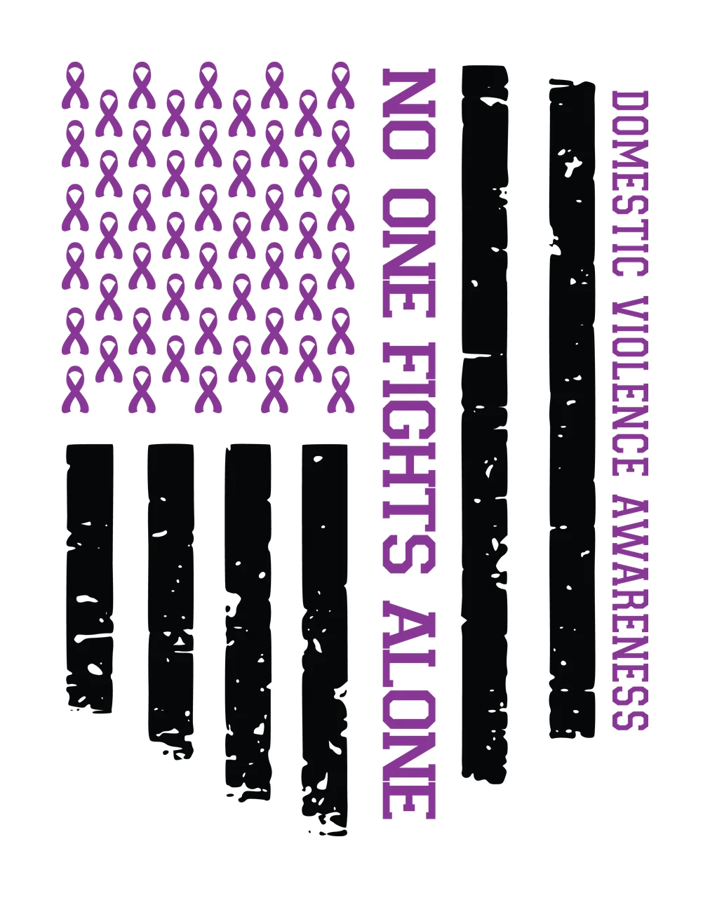 No One Fights Alone Domestic Violence Awareness flag ribbons
