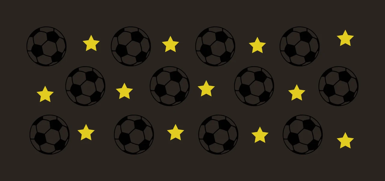 Soccer ball and star pattern Illustration with soccer balls, yellow stars, Flat pattern and Studio in black and white contrast preview thumbnail