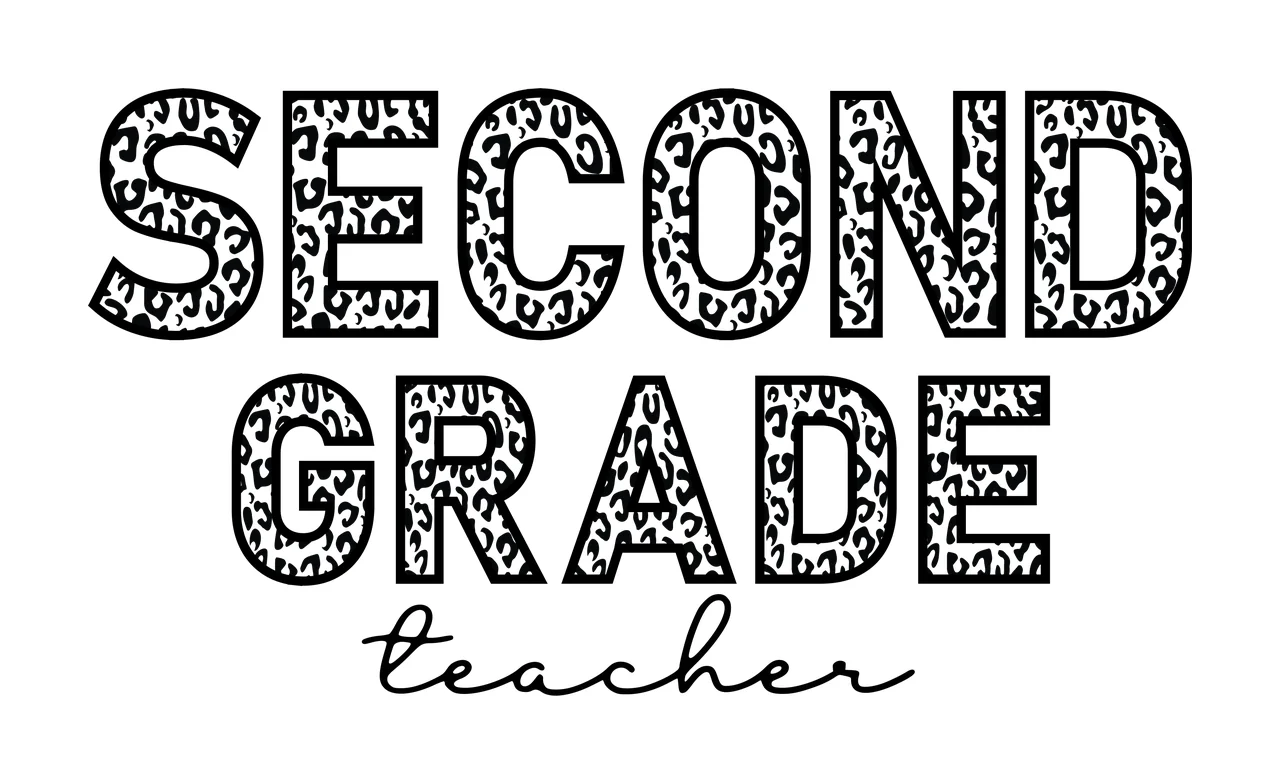 SECOND GRADE teacher Typography Design with leopard print pattern inside letters and black outline in white