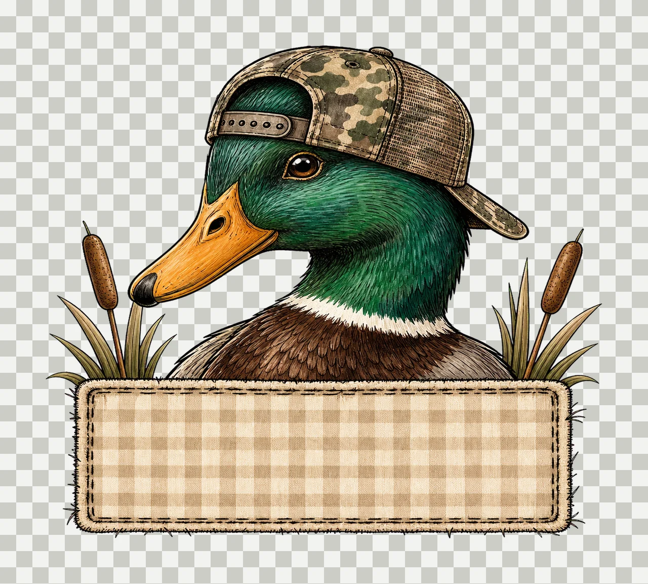 Mallard Duck wearing camo hat with name patch Variation F transparency and detail preview thumbnail