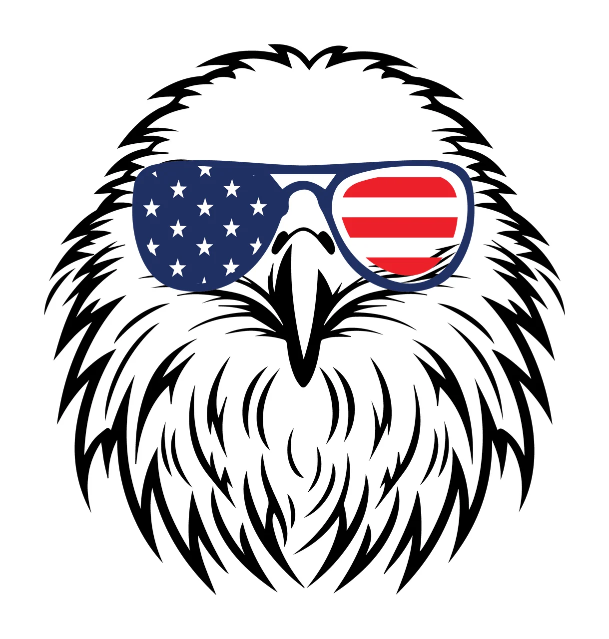 Eagle Head Wearing Mismatched Sunglasses line art black white