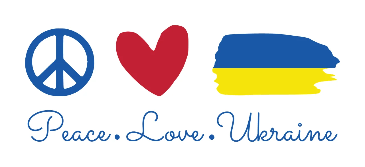 Peace Love Ukraine Symbol Icons sign heart and brush stroke