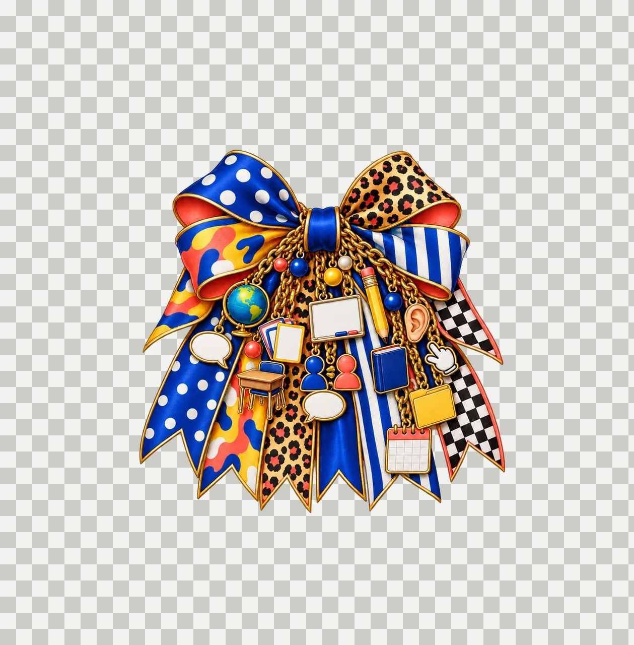 ESL Teacher Bow Charm PNG, Gold Chain Charms, Transparent Sublimation Design, Digital Download transparency and detail preview thumbnail