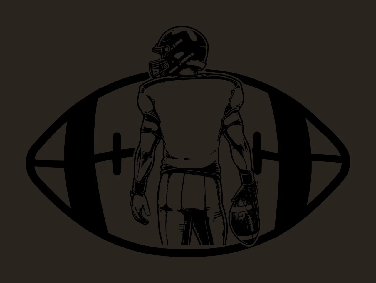 Football Player Player Ball Standing Behind Silhouette helmet contrast preview thumbnail